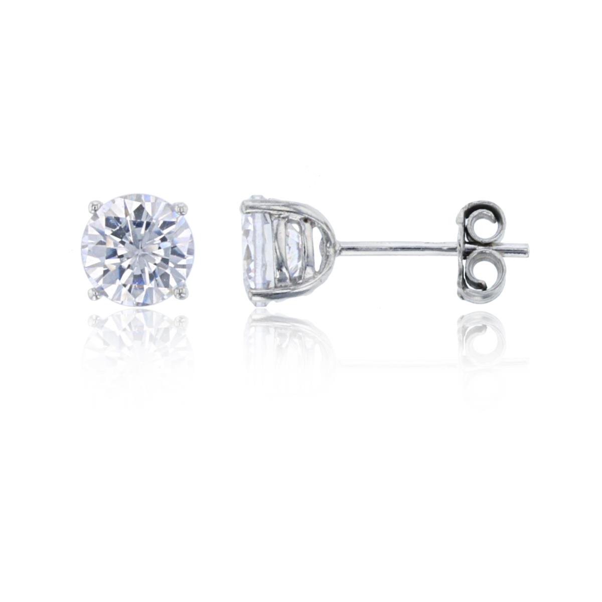 Sterling Silver Rhodium 6mm Round CZ Solitaire Stud Earring