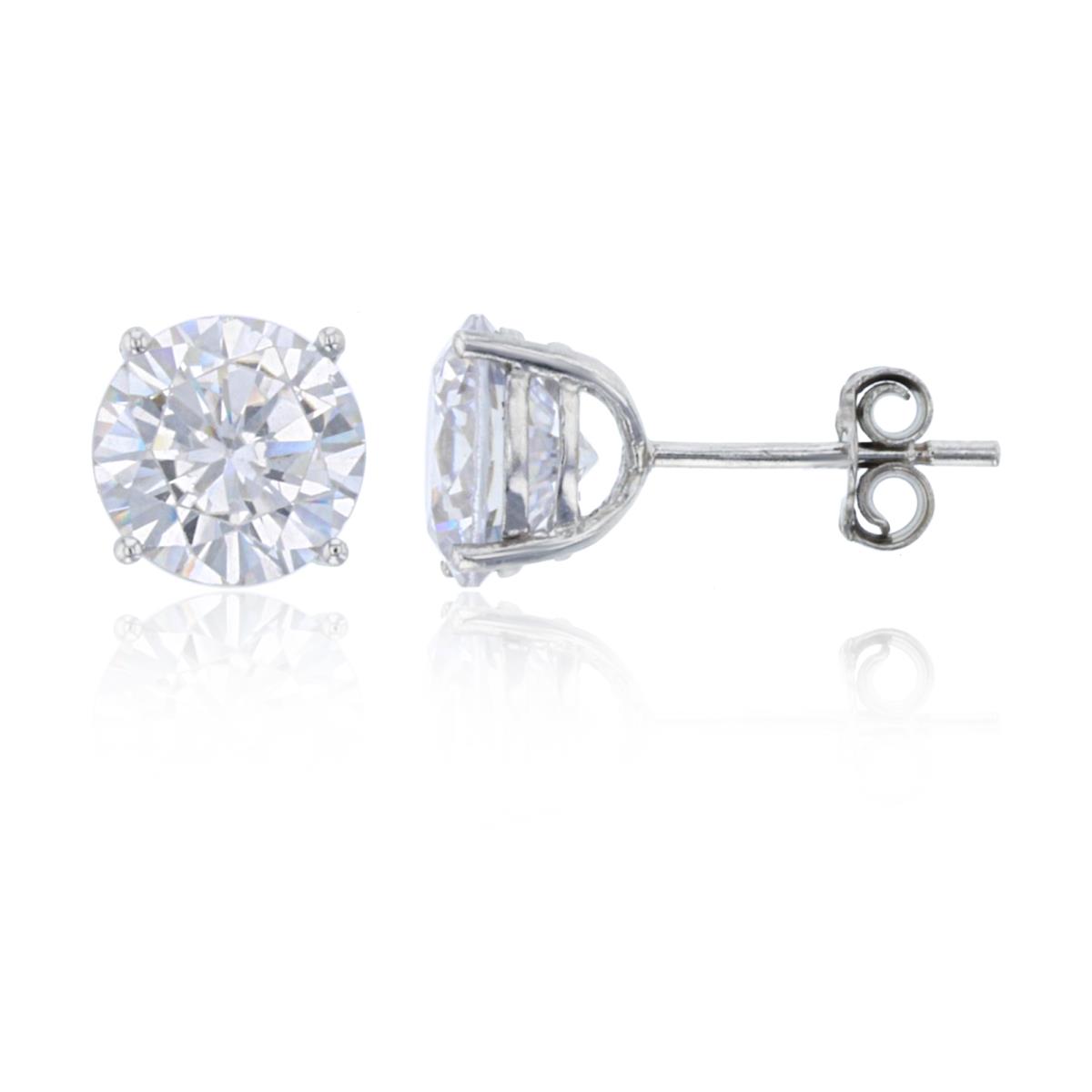 Sterling Silver Rhodium 8mm Round CZ Solitaire Stud Earring