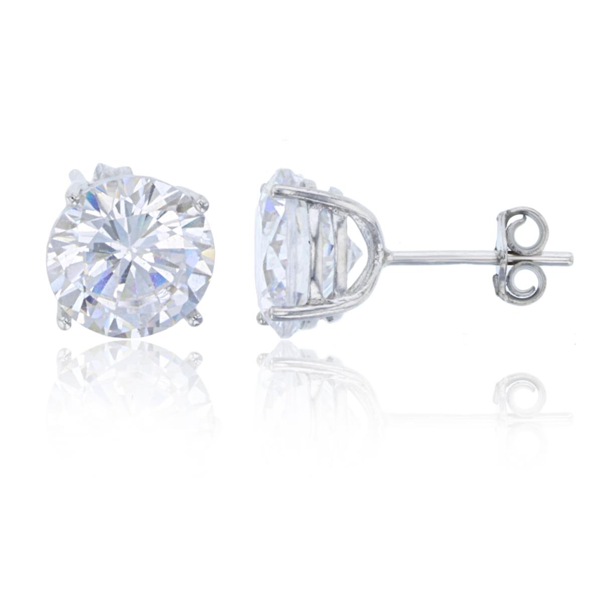 Sterling Silver Rhodium 9mm Round CZ Solitaire Stud Earring