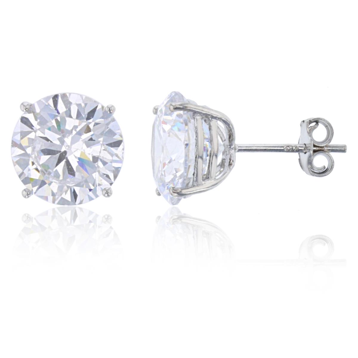 Sterling Silver Rhodium 10mm Round CZ Solitaire Stud Earring