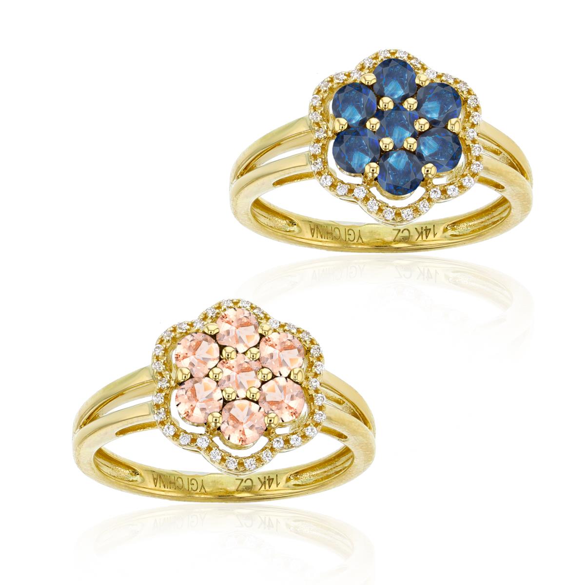 ESTIMATED-10K Yellow Gold 0.012 CTTW Rnd Diam & Rnd Blue Sapphire Flower Ring