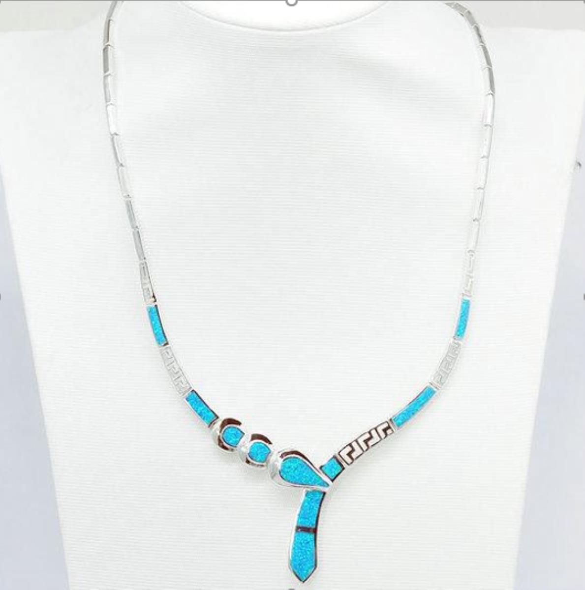 Sterling Silver Rhodium Created Blue Opal Snake 18" Necklace