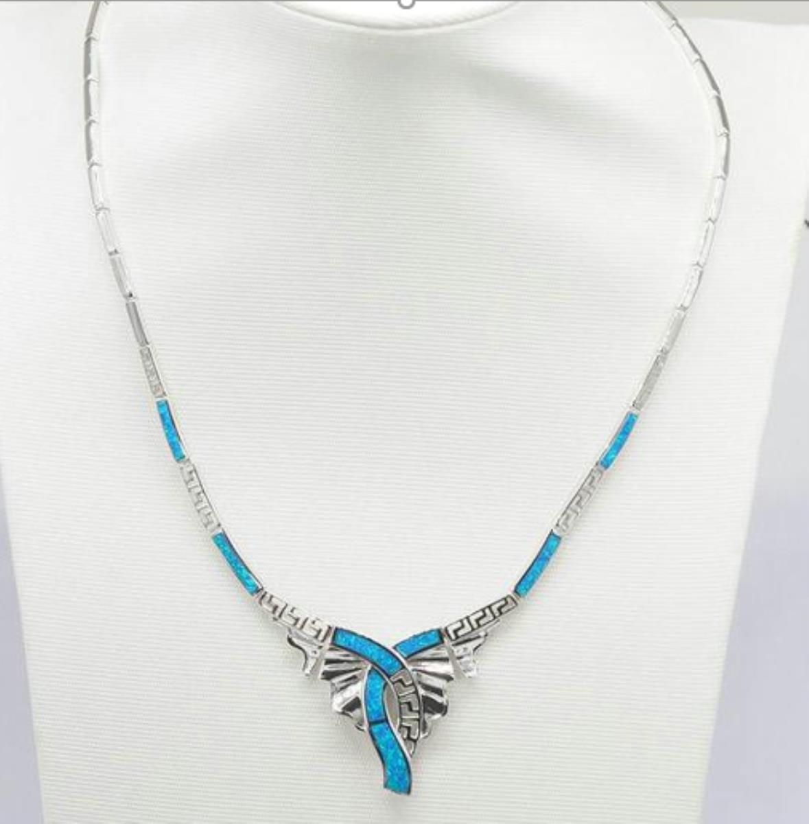 Sterling Silver Rhodium Created Blue Opal Overlapping Butterfly 18" Necklace