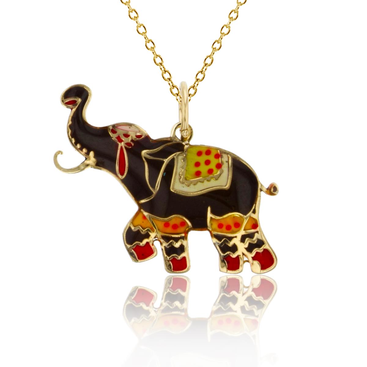 14K Yellow Gold Brown Enamel 22x20mm Elephant 18" 020 Rolo Chain Necklace