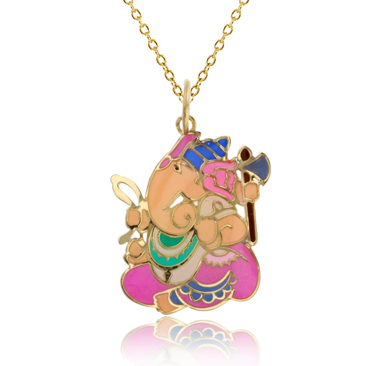 14K Yellow Gold Enamel Indian Ganesha 25x17mm 18" 020 Rolo Chain Necklace