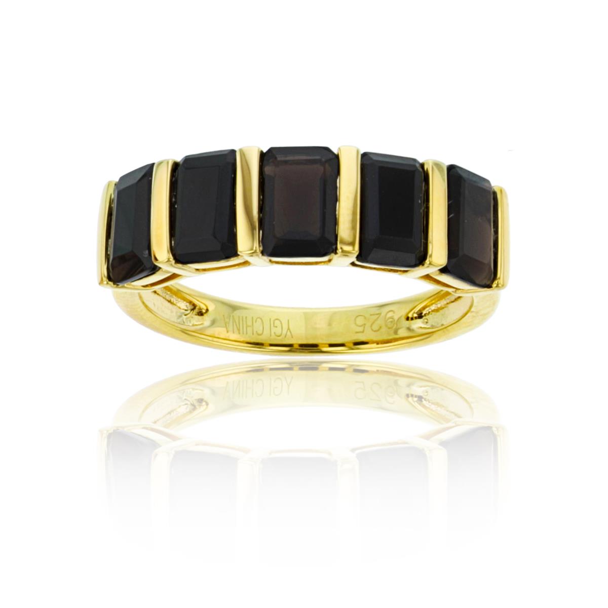 Sterling Silver+1Micron 14K Yellow Gold 6x4mm EC Onyx Alternate Row Band