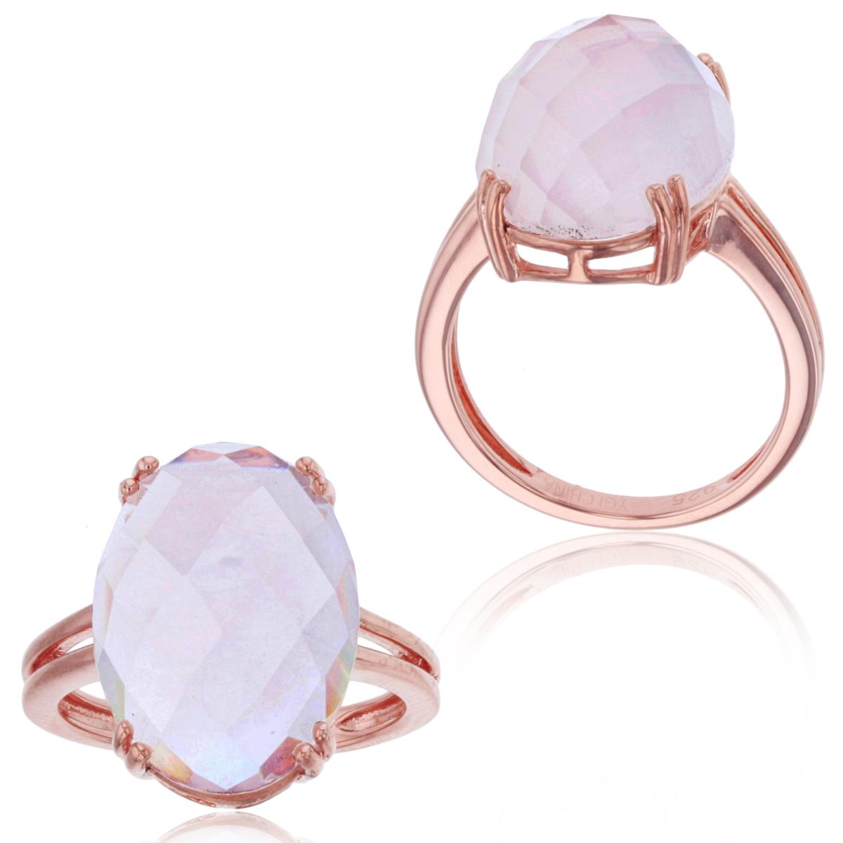 Sterling Silver+1Micron Rose Gold 18x13mm Oval Pink Quartz Ring