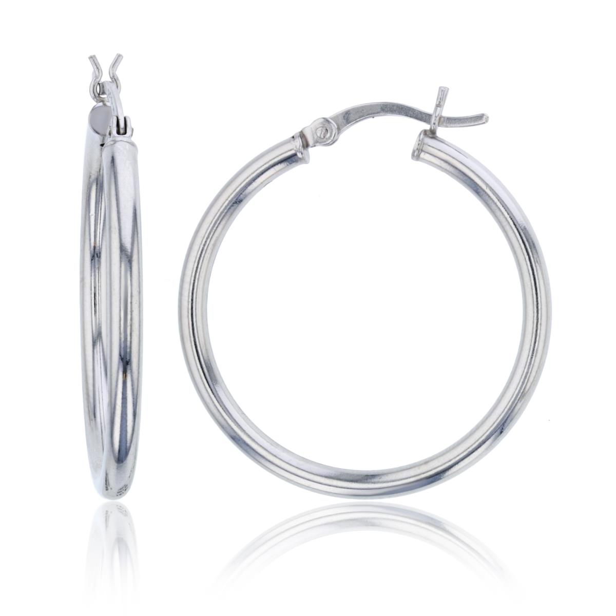 Sterling Silver Rhodium 30x2.50mm Polished Hoop Earring