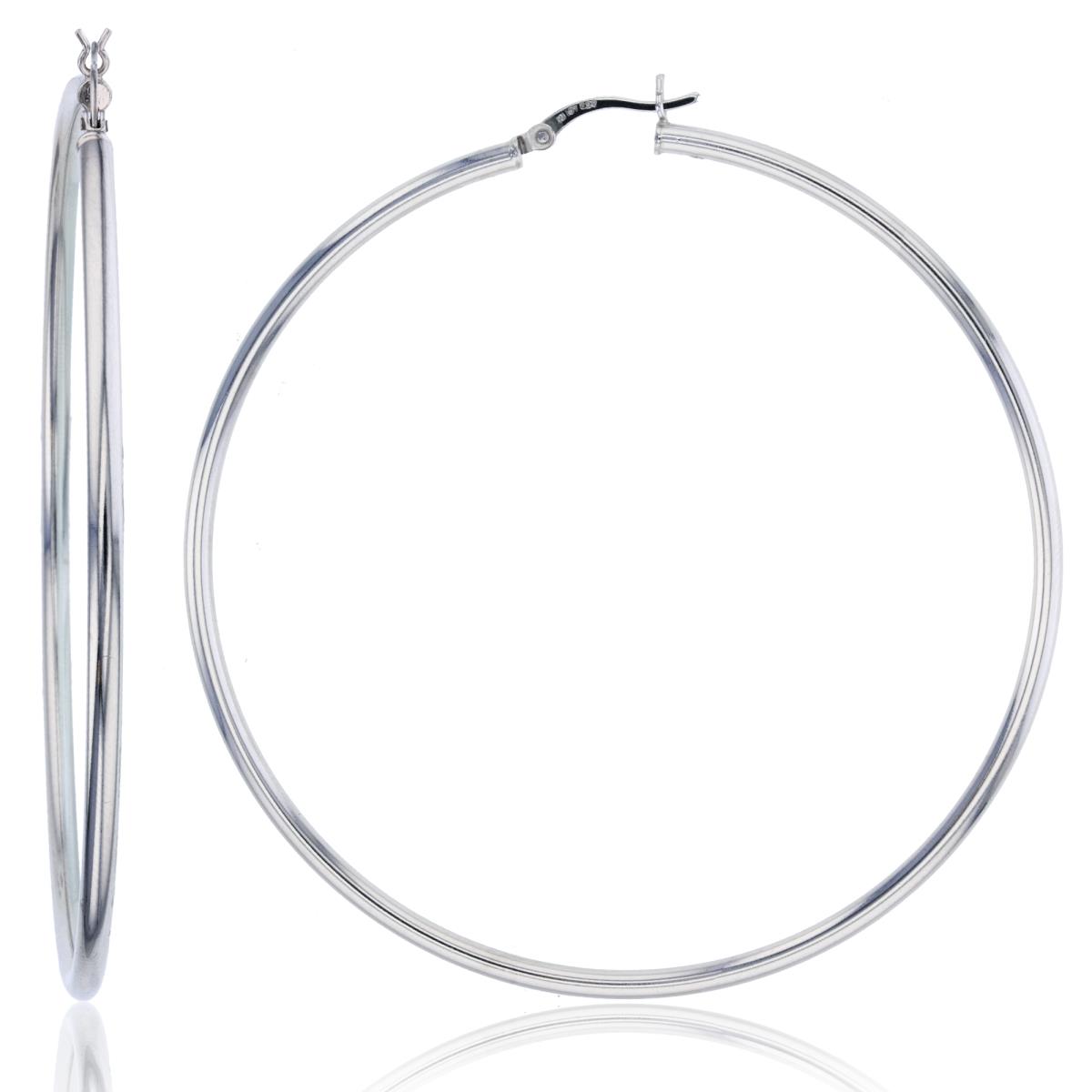 Sterling Silver Rhodium 70x2.50mm Polished Hoop Earring