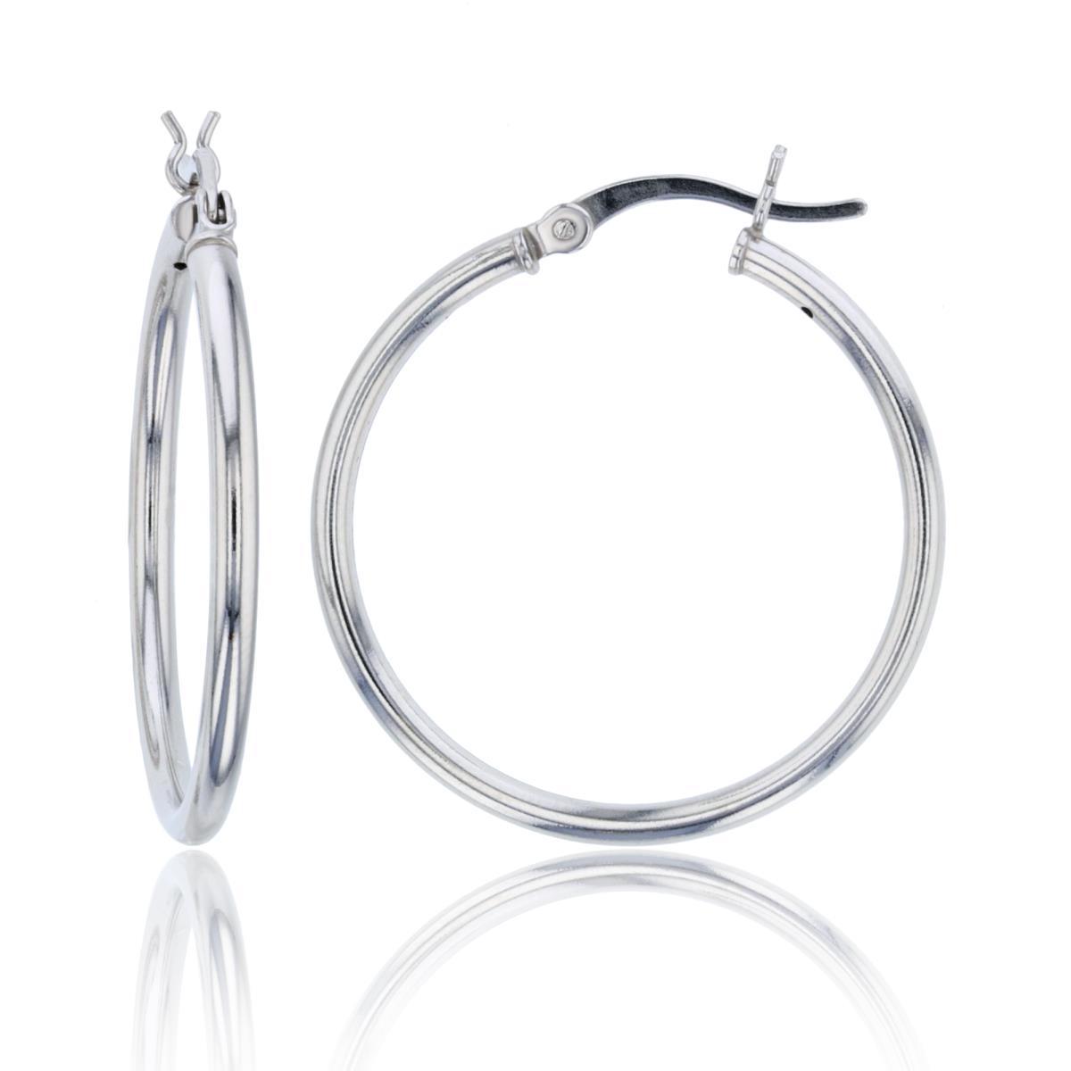 Sterling Silver Rhodium 28x2mm Polished Hoop Earring
