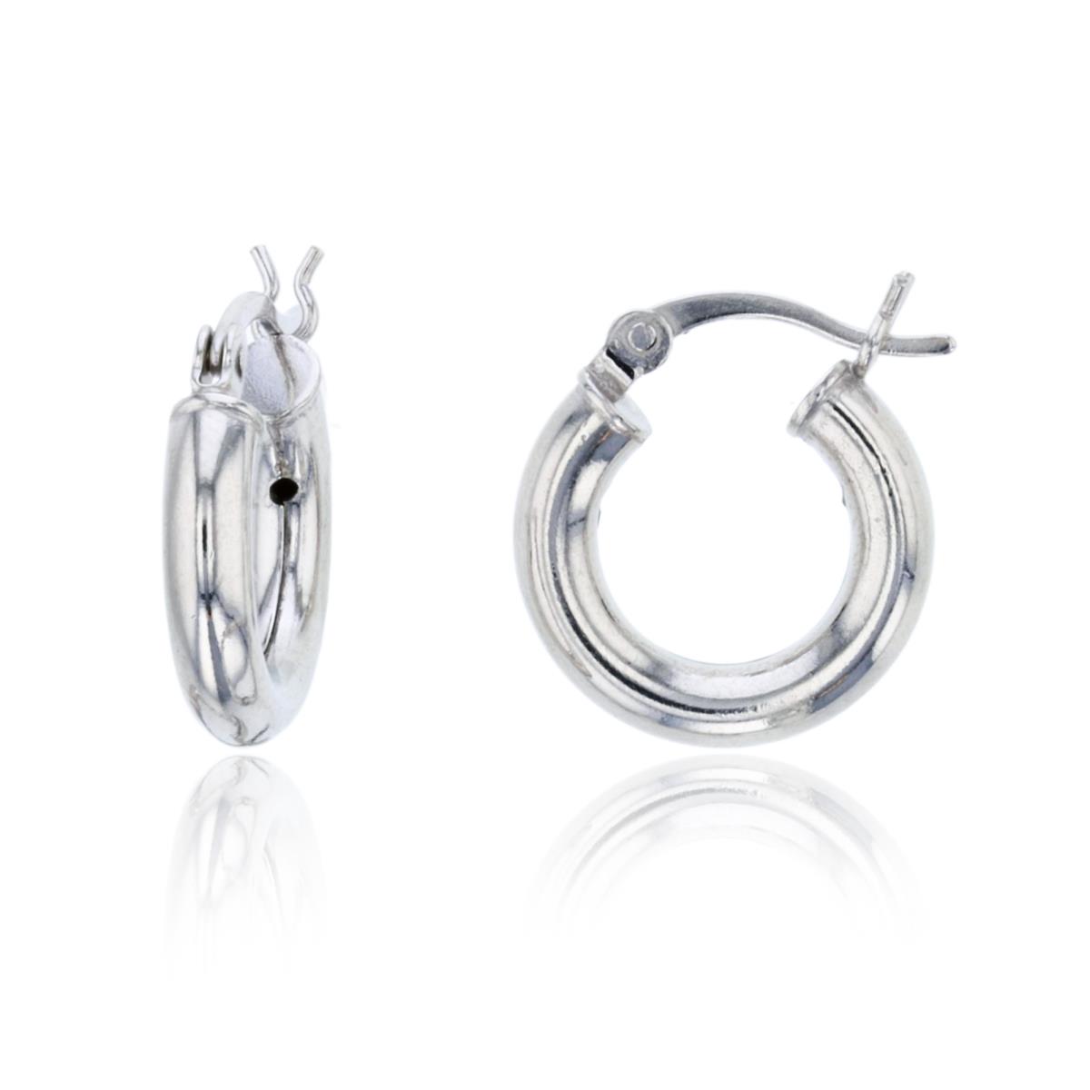 Sterling Silver Rhodium 14x3mm Polished Hoop Earring