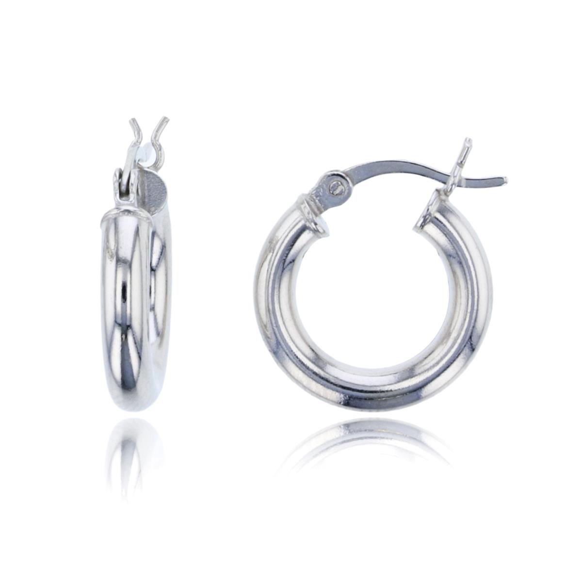 Sterling Silver Rhodium 15x3mm Polished Hoop Earring