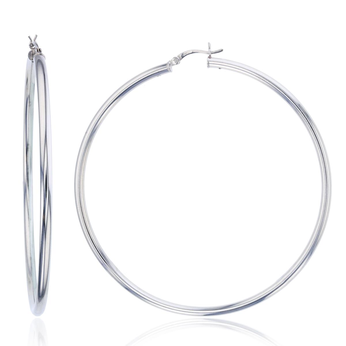 Sterling Silver Rhodium 70x3mm Polished Hoop Earring