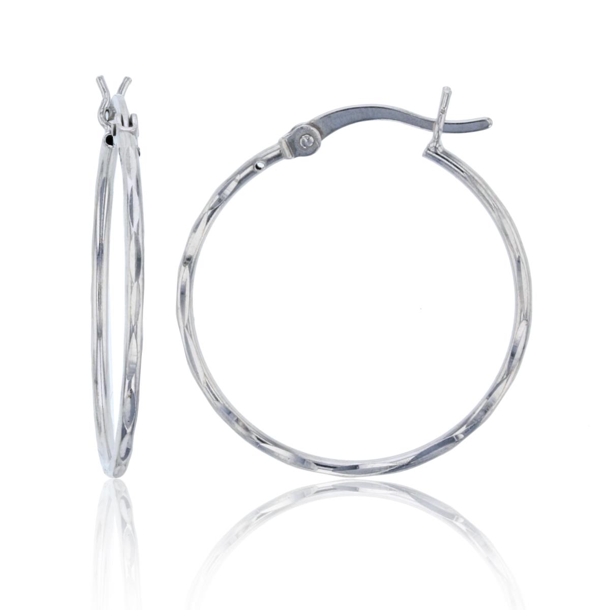 Sterling Silver Rhodium 25x1.25mm Diamond Cut Hoop Earring