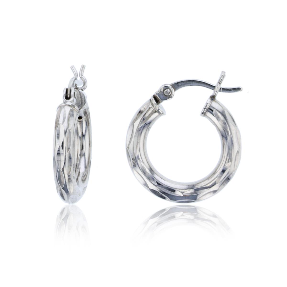 Sterling Silver Rhodium 16x3mm Diamond Cut Hoop Earring