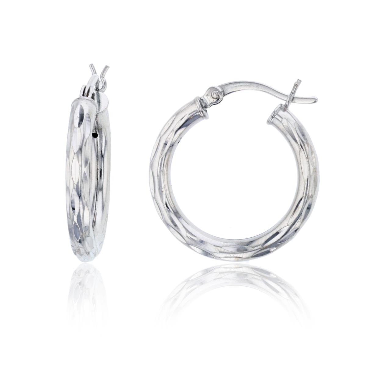 Sterling Silver Rhodium 22x3mm Diamond Cut Hoop Earring