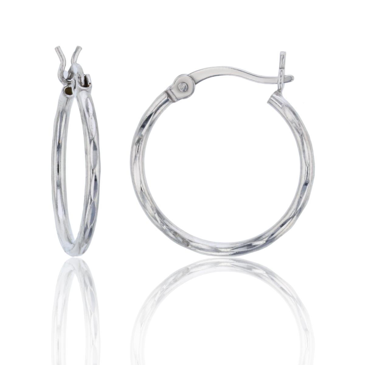 Sterling Silver Rhodium 18x1.50mm Diamond Cut Hoop Earring