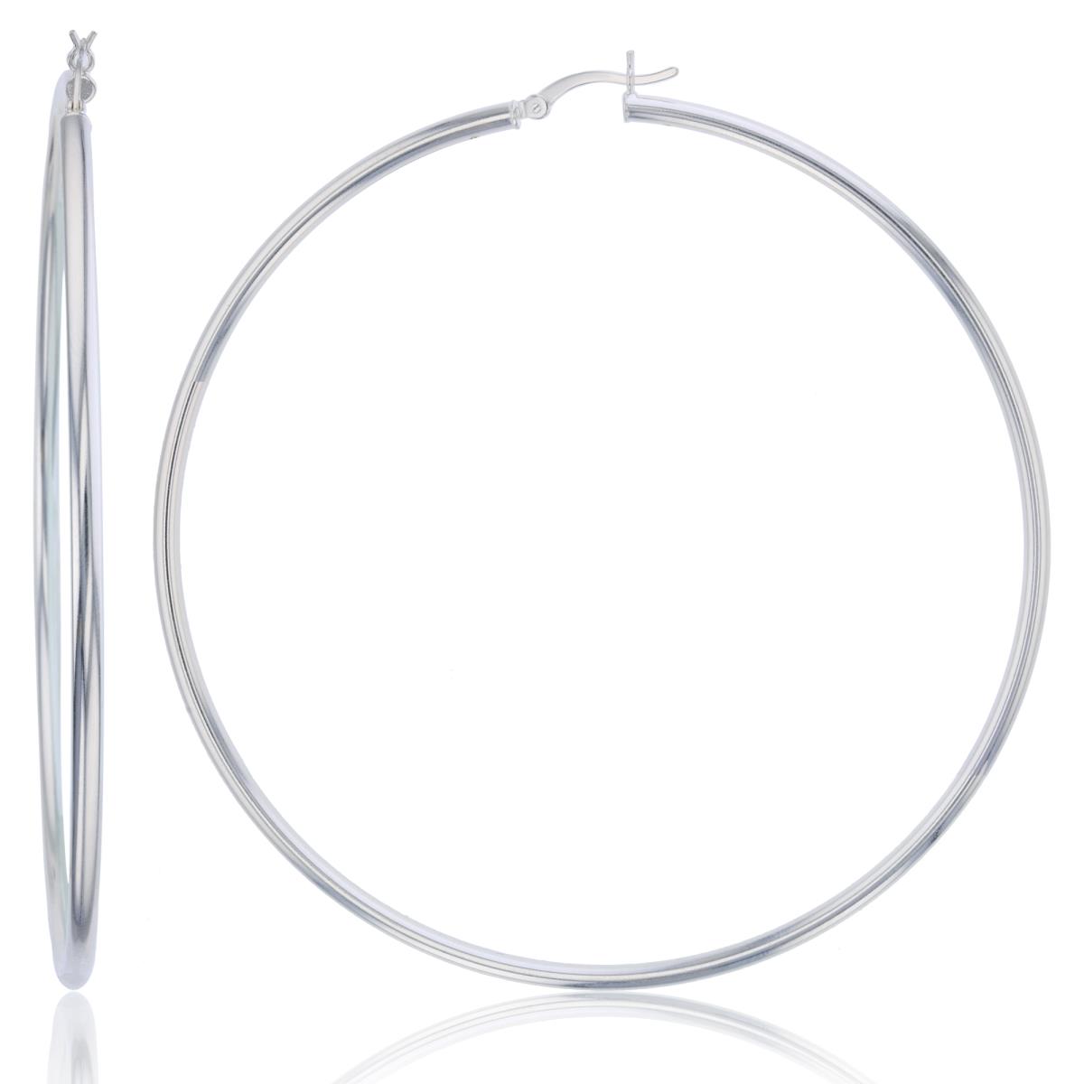 Sterling Silver Silver Plated 80x2.50mm Polished Hoop Earring