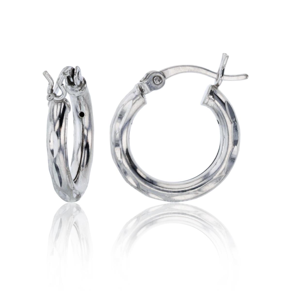 Sterling Silver Rhodium 15x2.50mm Diamond Cut Hoop Earring
