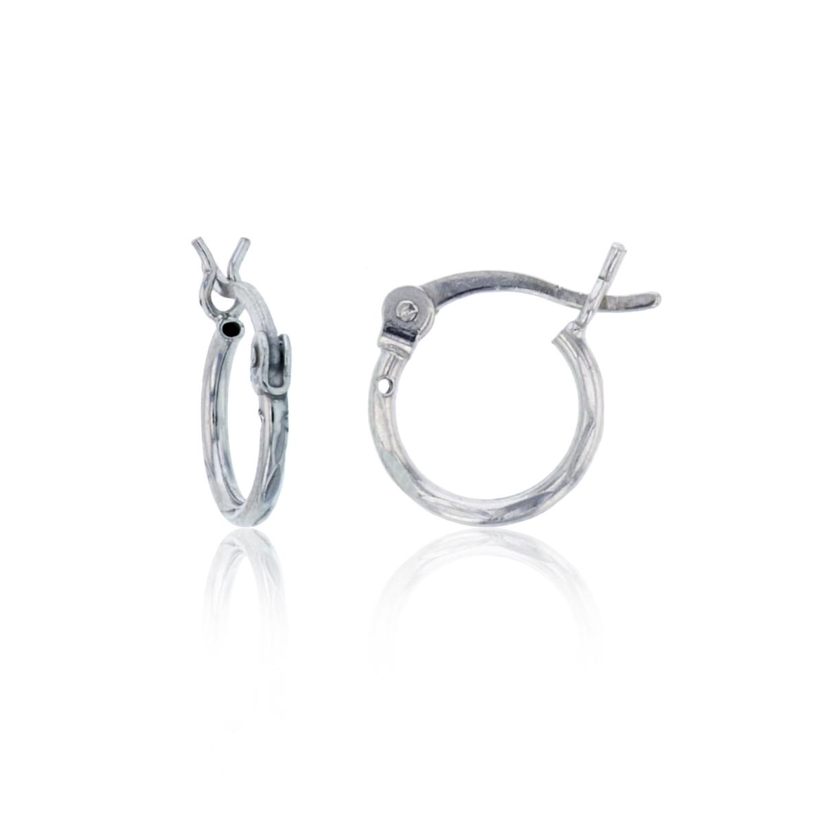 Sterling Silver Rhodium 10x1.25mm Diamond Cut Hoop Earring