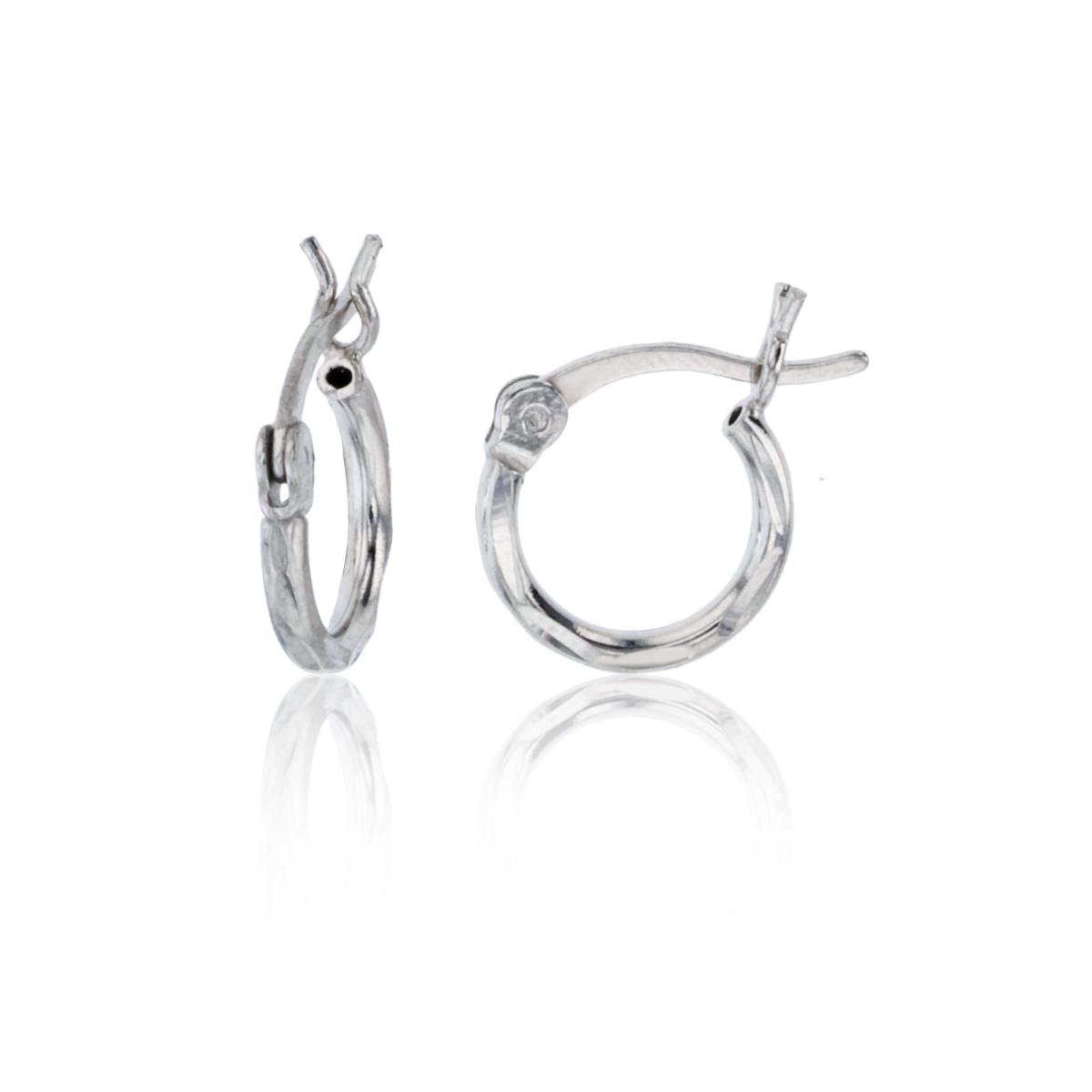 Sterling Silver Rhodium 10x1.50mm Diamond Cut Hoop Earring