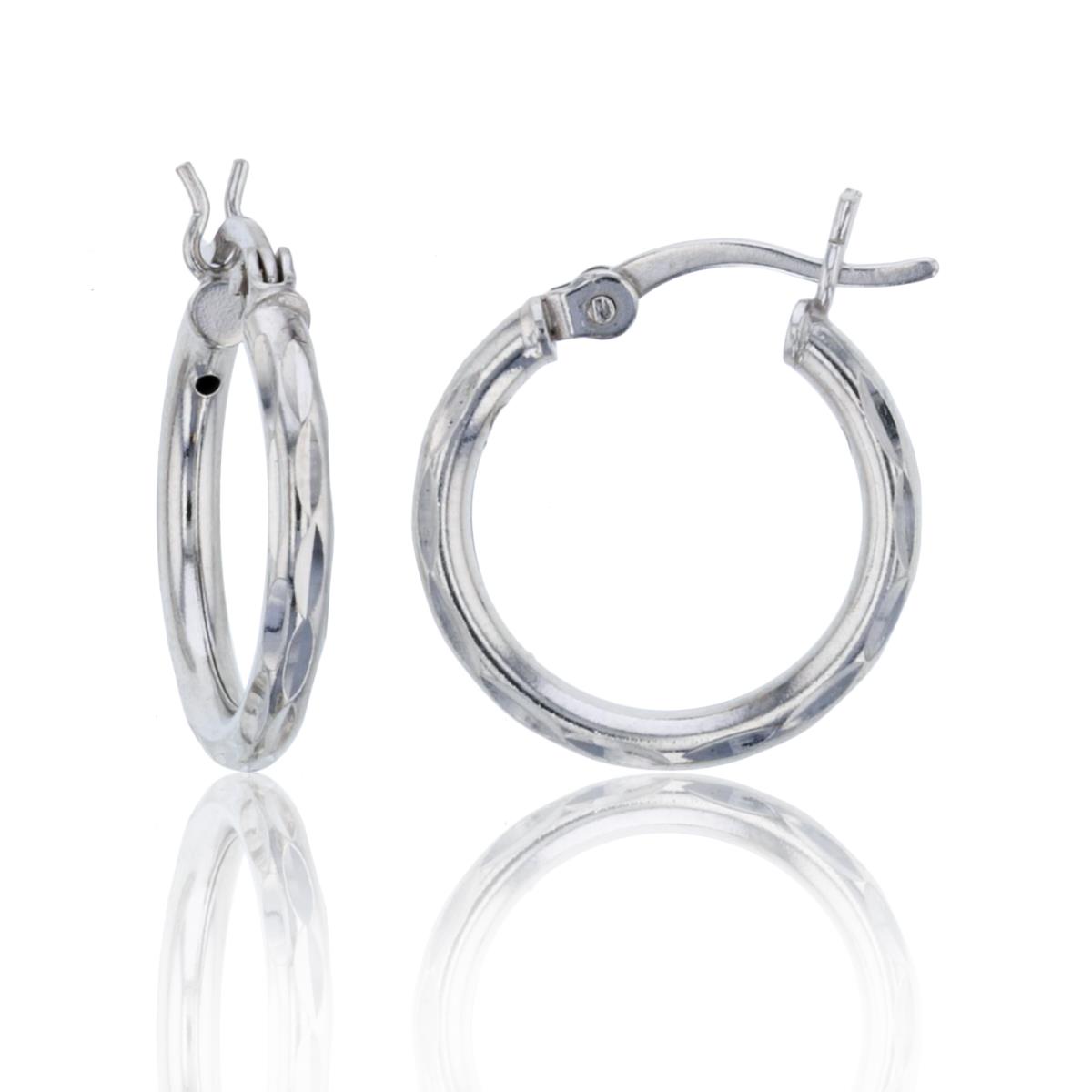 Sterling Silver Rhodium 16x2.50mm Diamond Cut Hoop Earring