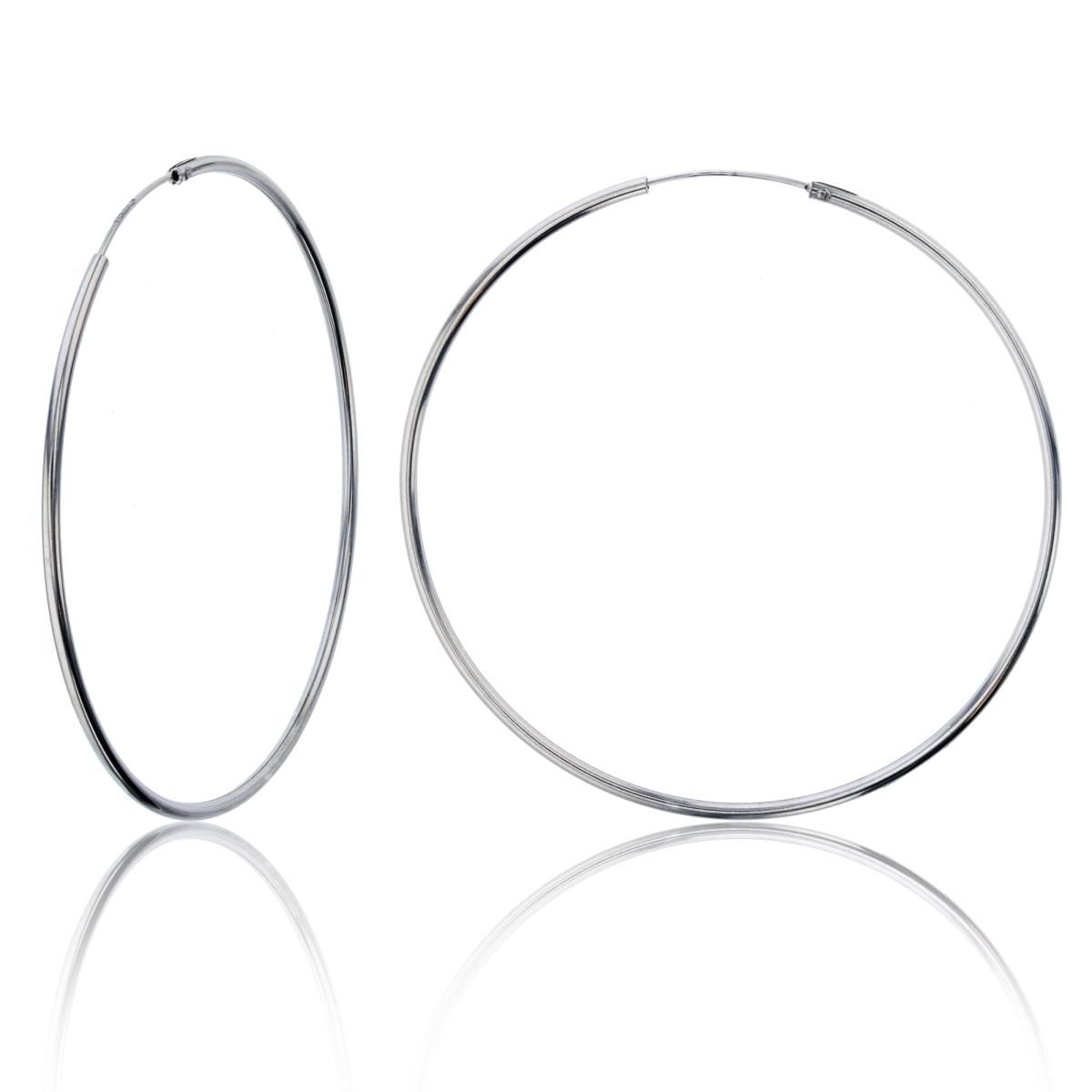 Sterling Silver Rhodium 55x1.50mm Polished Endless Hoop Earring
