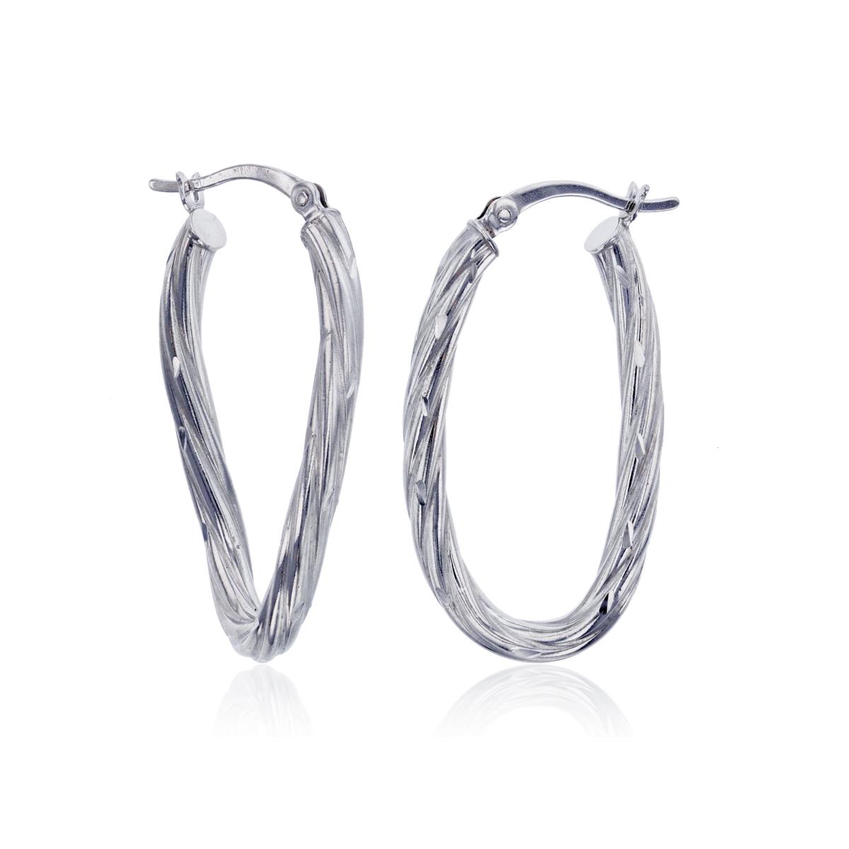 Sterling Silver Rhodium 33x3mm Twisted DC Oval Hoop Earring