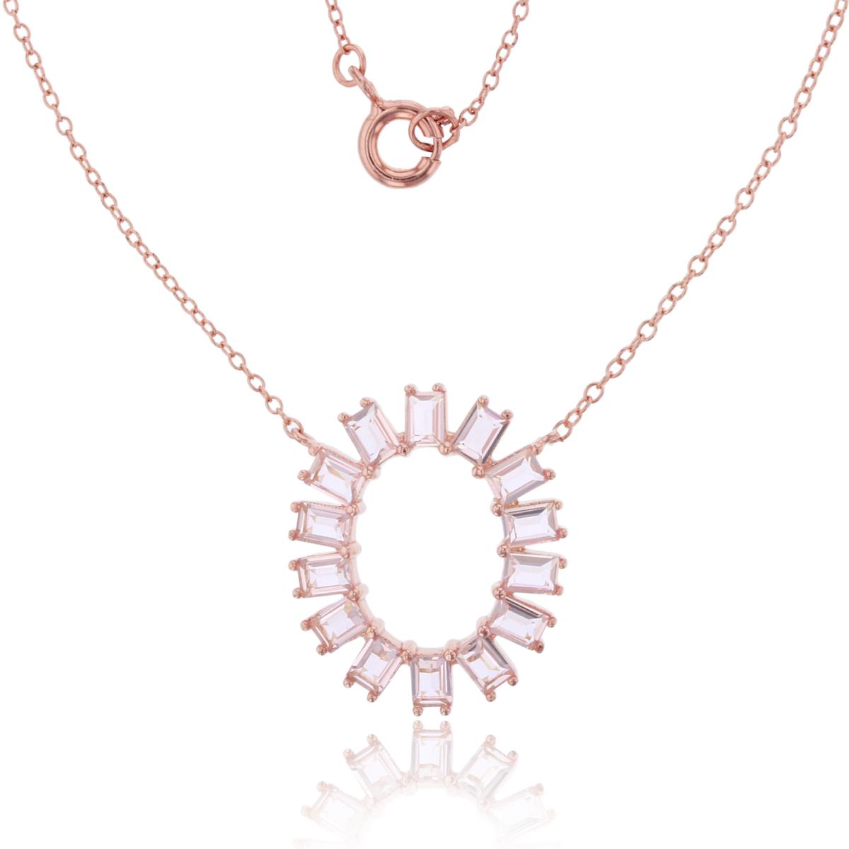 Sterling Silver+1Micron Rose Gold SB Morganite Nano Row Oval Open Circle 18"Necklace