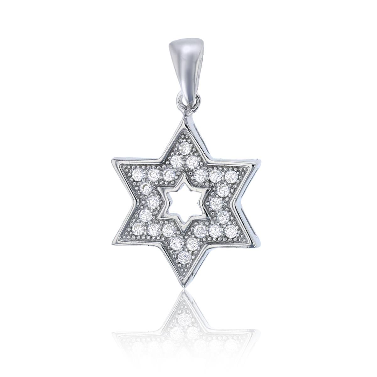Sterling Silver Rhodium Star of David 16"+2" Necklace
