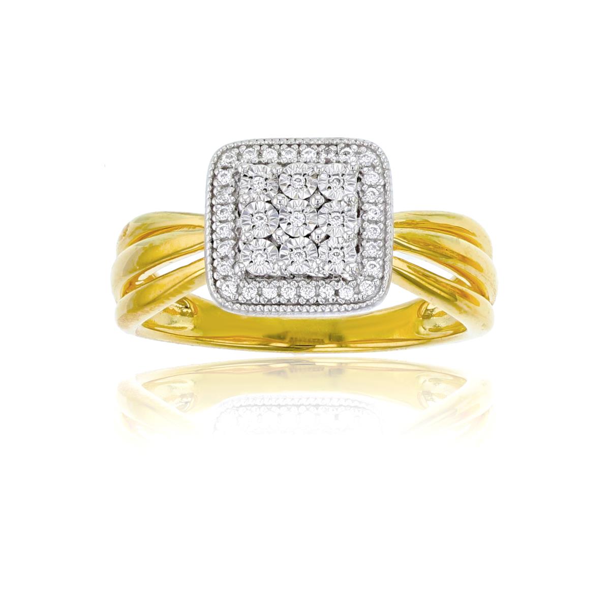 Sterling Silver Two-Tone 0.11 CTTW Rnd Diamonds Milgrain 9-Miracle Plates Cushion Ring