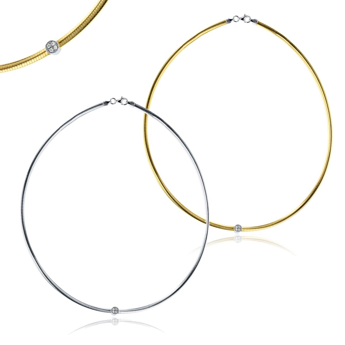 Sterling Silver Two-Tone Reversible 030 Avvolto Bombato Paved Circle 16" Necklace