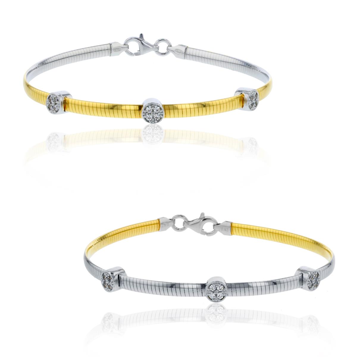 Sterling Silver Two-Tone Reversible 030 Avvolto Bombato Triple Paved Circles 7.5" Bracelet