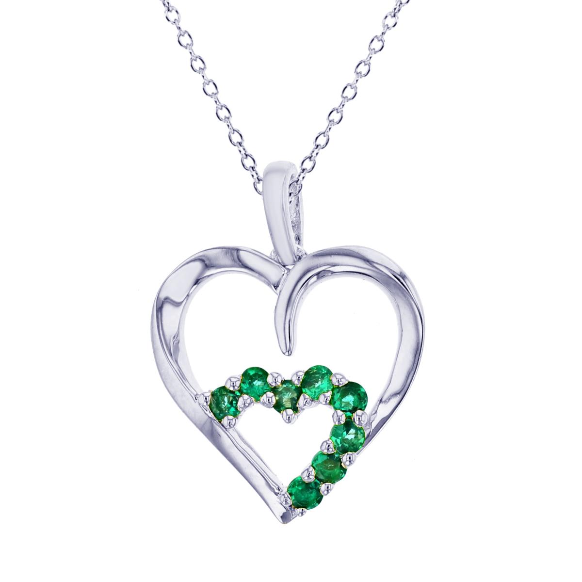Sterling Silver Yellow Rnd Created Emerald Double Hearts 18"Necklace