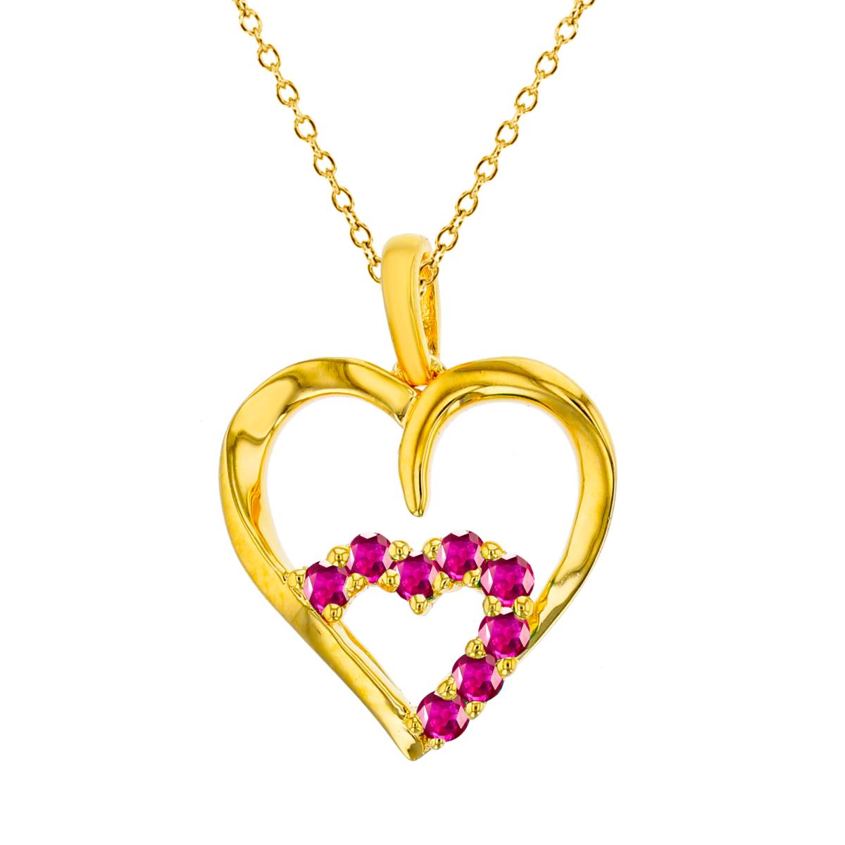 10K Yellow Gold Rnd Created Ruby Double Hearts 18"Necklace