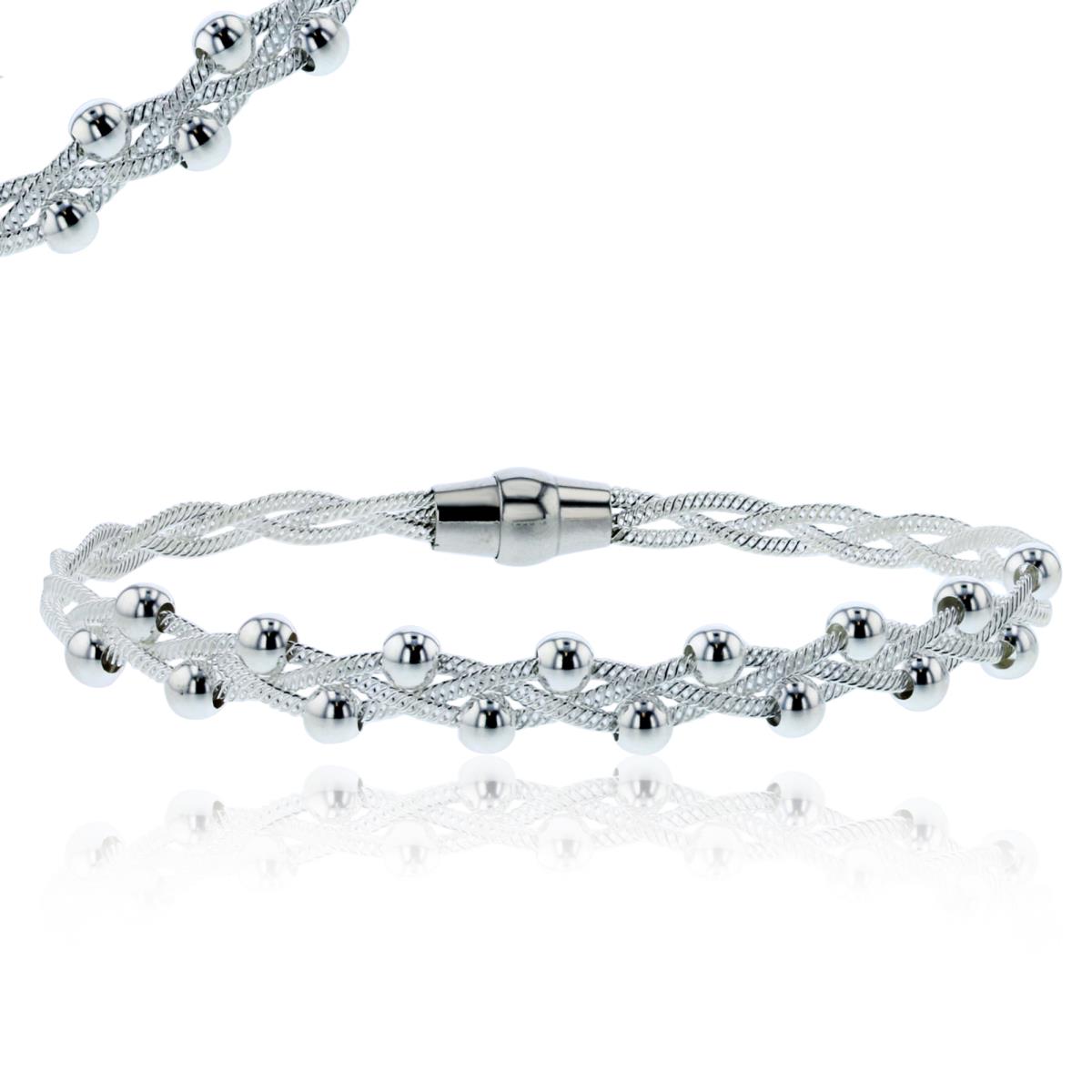 Sterling Silver Silver Plated Polished 4mm Beads 7.5" Braided Bracelet