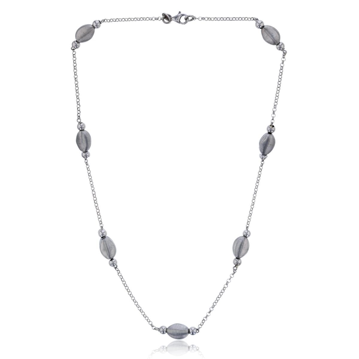 Sterling Silver Rhodium Polished & Satin Beads Station 16" Rollo Necklace