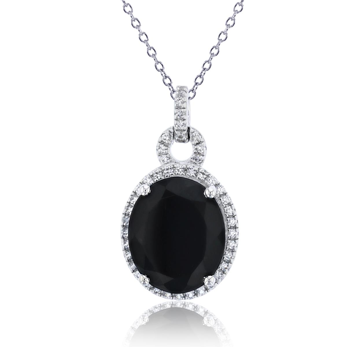 Sterling Silver Rhodium 12x10mm Ov Onyx & Rnd Created White Sapphire 18"Necklace