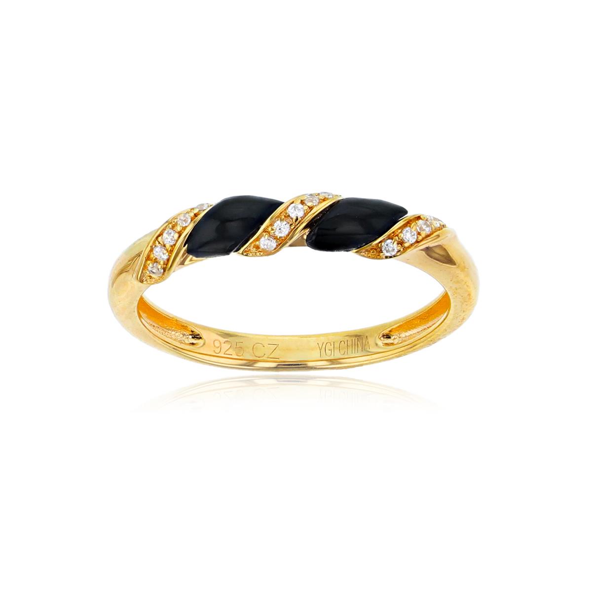 Sterling Silver Yellow 0.01cttw Rnd Diam & Onyx Inlay Band
