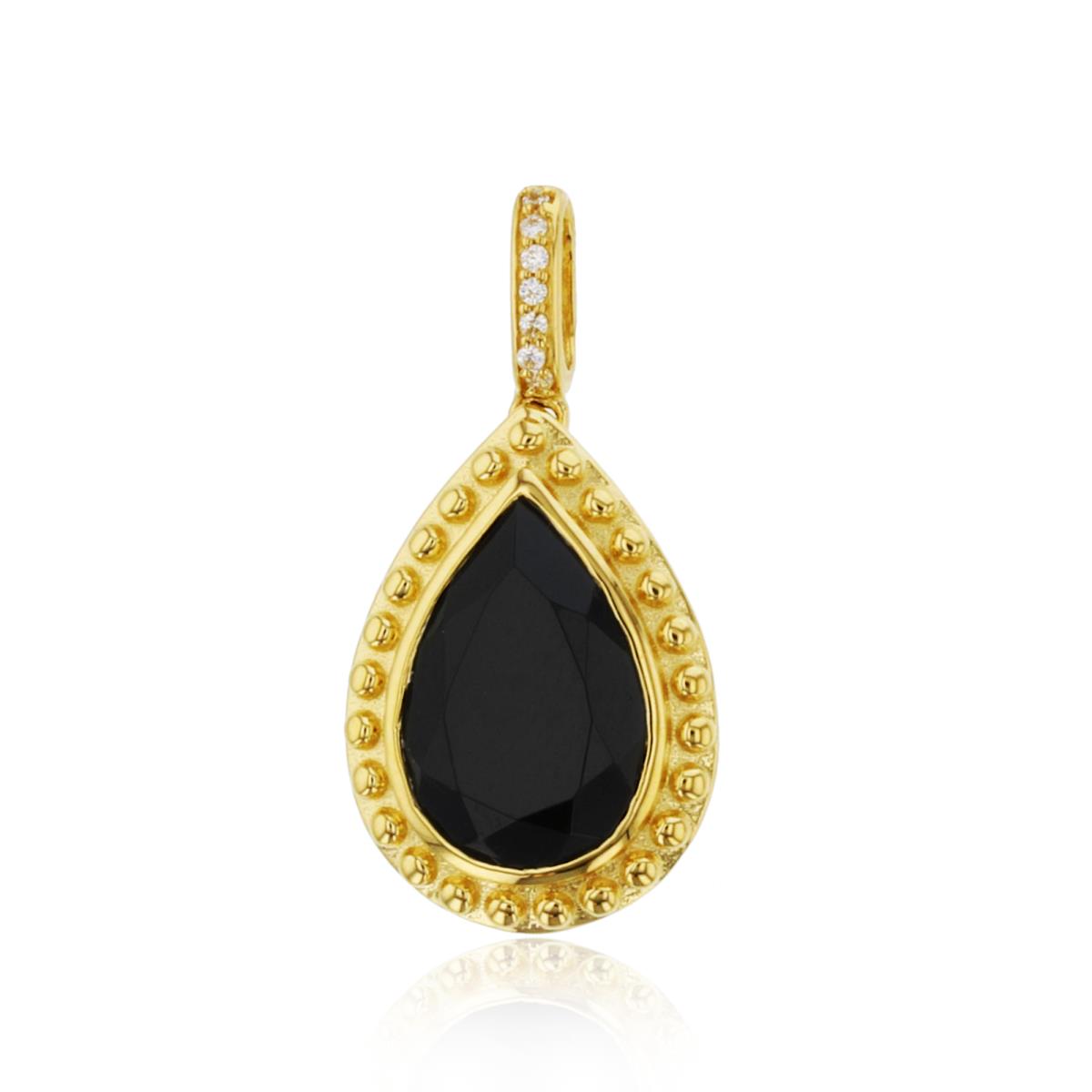 Sterling Silver Yellow Gold Over Diamond Accent 0.03ctw  & 12x8mm  (3 ctw) PS Onyx Bezel Bead Framed 18" Necklace