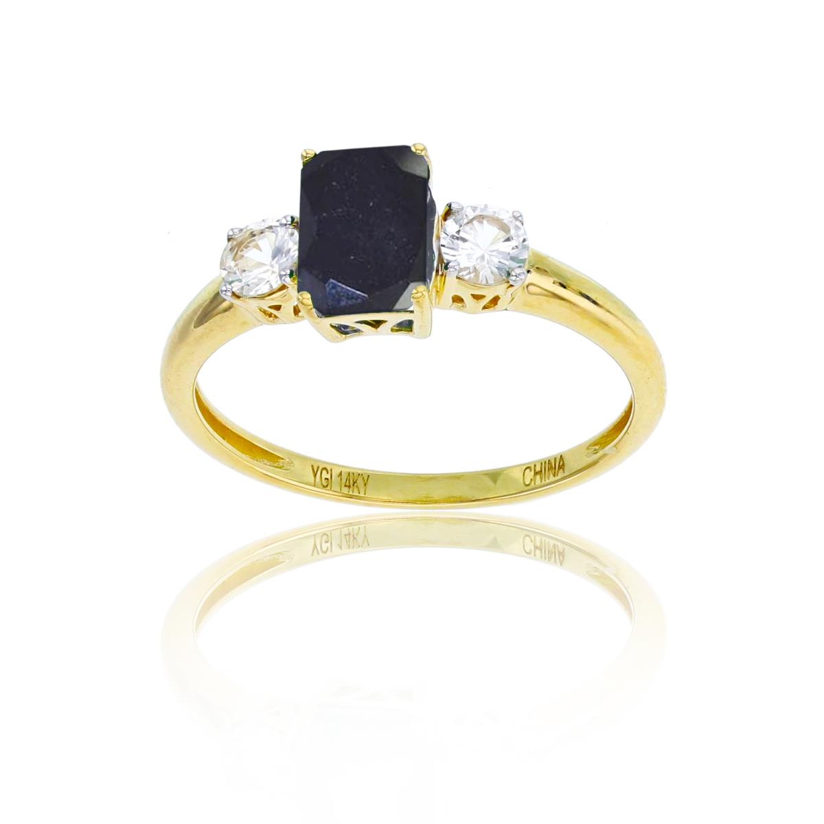 Sterling Silver Yellow 7x5mm Oct Onyx & 3.5mm Rnd White Topaz on Sides Ring