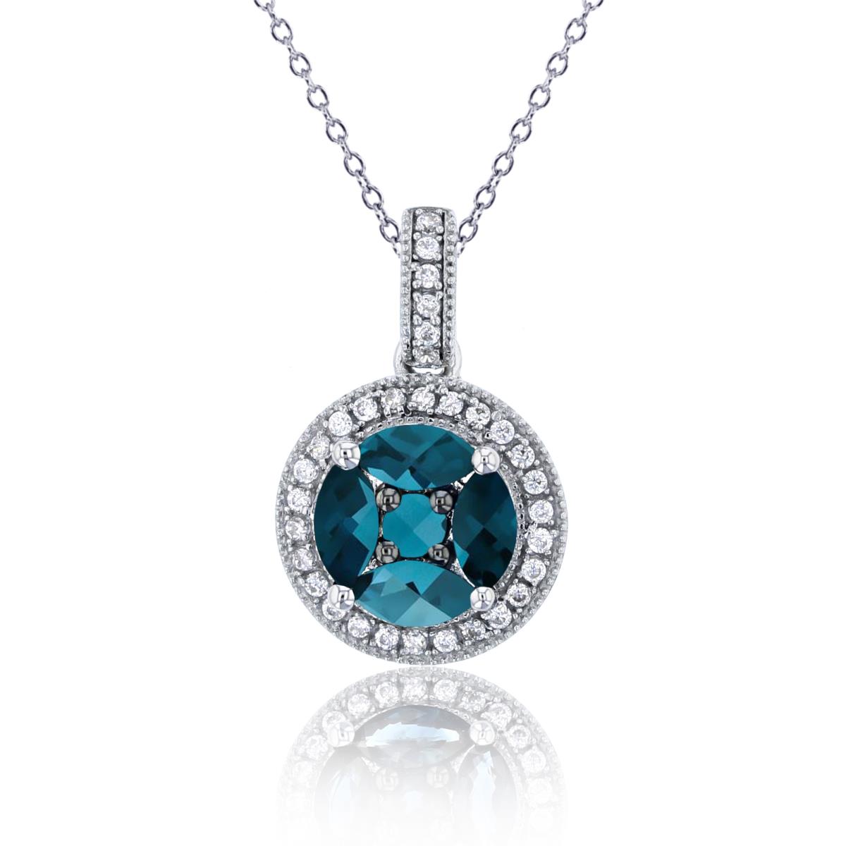 Sterling Silver Rhodium MQ/Rnd London Blue Topaz & Rnd Cr White Sapphire Circle 18"Necklace