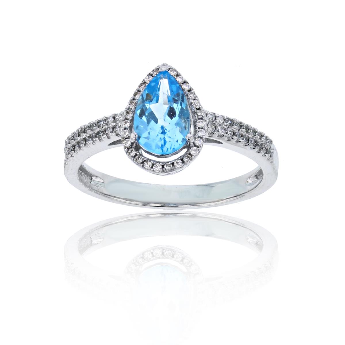 Sterling Silver Rhodium 8X5mm PS Swiss Blue Topaz & Cr White Sapphire Pear-shape Ring