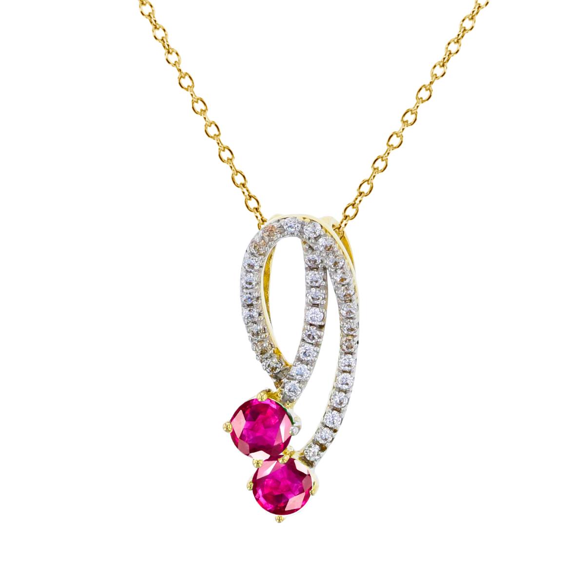 10K Yellow Gold 0.16cttw Rnd Diamonds & 3.5mm Rnd Ruby Fashion 18"Necklace