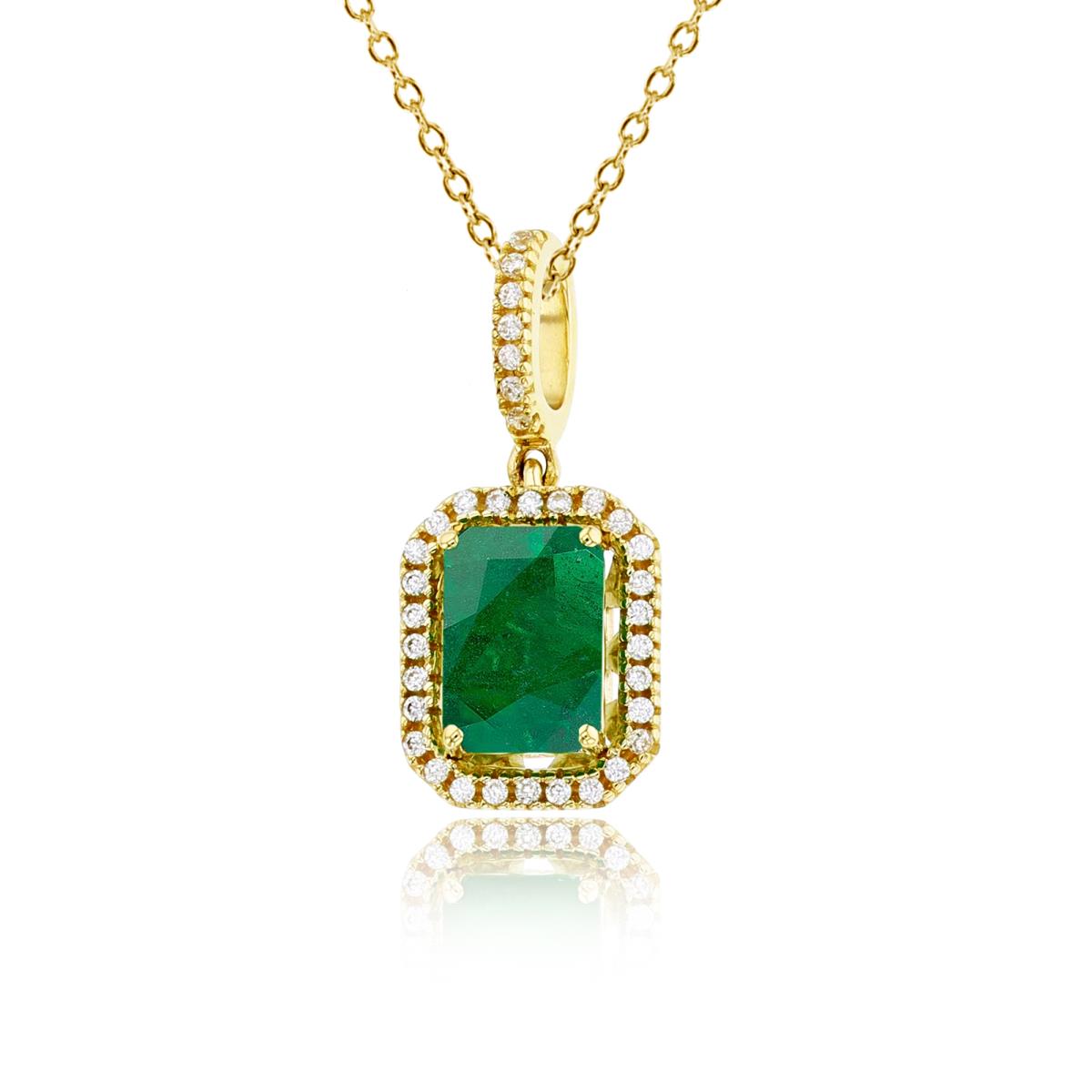 10K Yellow Gold 0.10 CTTW Rnd Diamonds & 7x5mm EC Emerald Cush Halo 18"Necklace