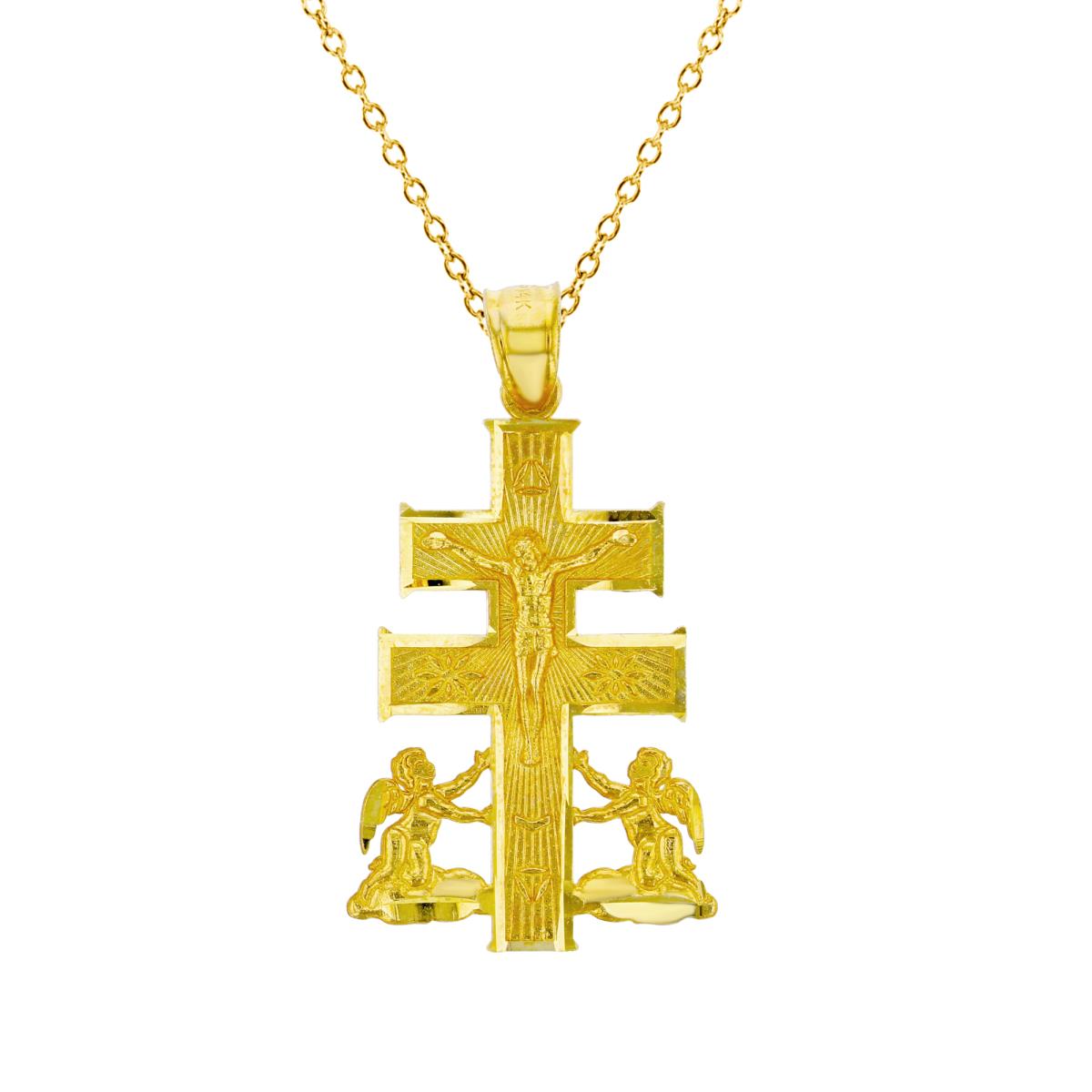 14K Gold Yellow 33x18mm Caravaca Cross 18" 030  DC Rolo Cable Necklace