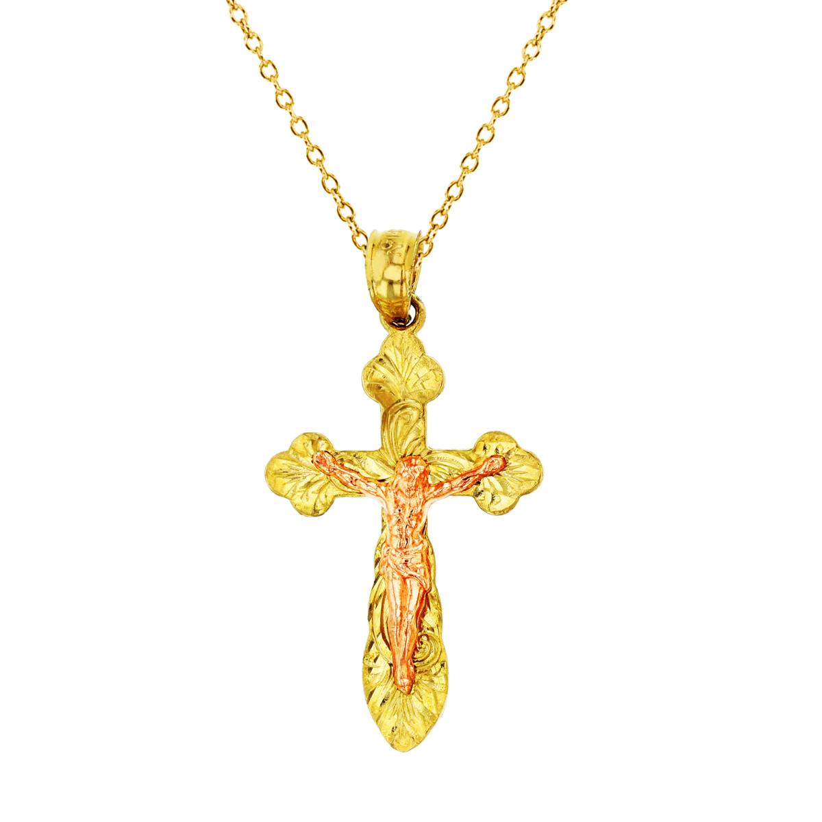 14K Gold Yellow & Rose 25x14mm Cross 18" 030 DC Rolo Cable Necklace