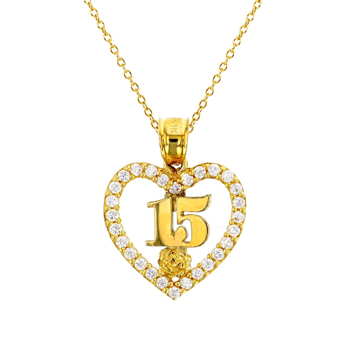 14K Yellow Gold No.15&Heart&Rose 18" 030 DC Rolo Cable Necklace