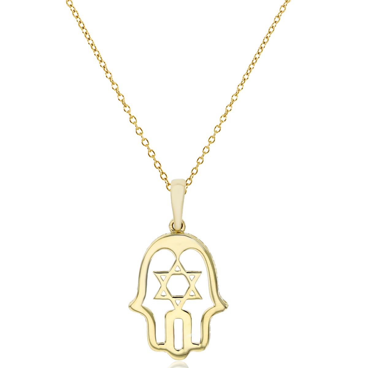 14K Yellow Gold High Polished Star Of David Hamsa 18" 030 DC Rolo Cable Necklace