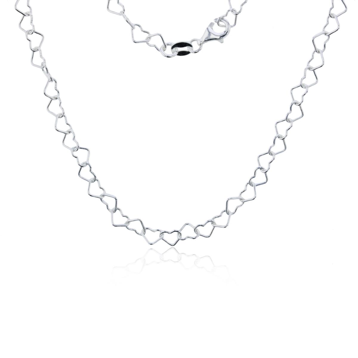 Sterling Silver Silver Plated E-Coated 4.50mm 24" Heart Interlocking Link Chain